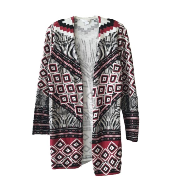 Chico's Sweaters - Chicos Sz 1 (MEDIUM) Tribal Chevron Lacey Open Front Cardigan Sweater Soft Knit